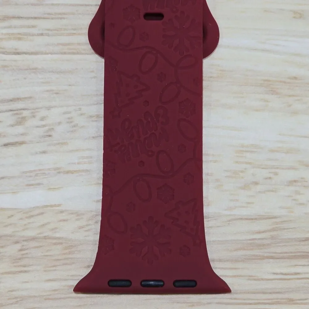 Burgundy Christmas Silicone Sport Band Wrist Strap For Apple Watch 42/44/45/49mm